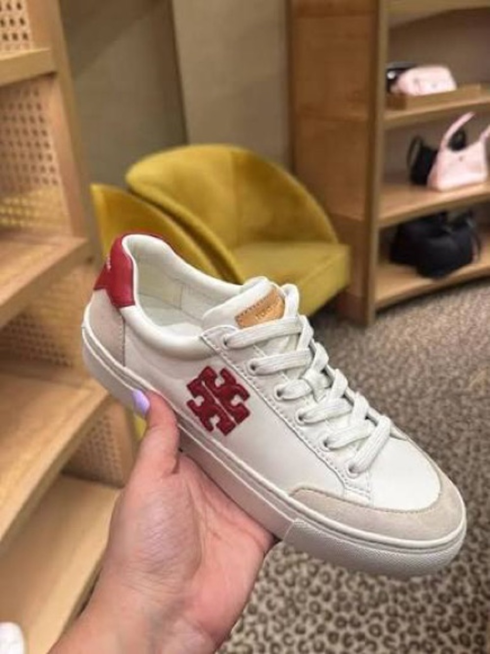 Tory Burch White Leather Sneakers with Red Logo Accent